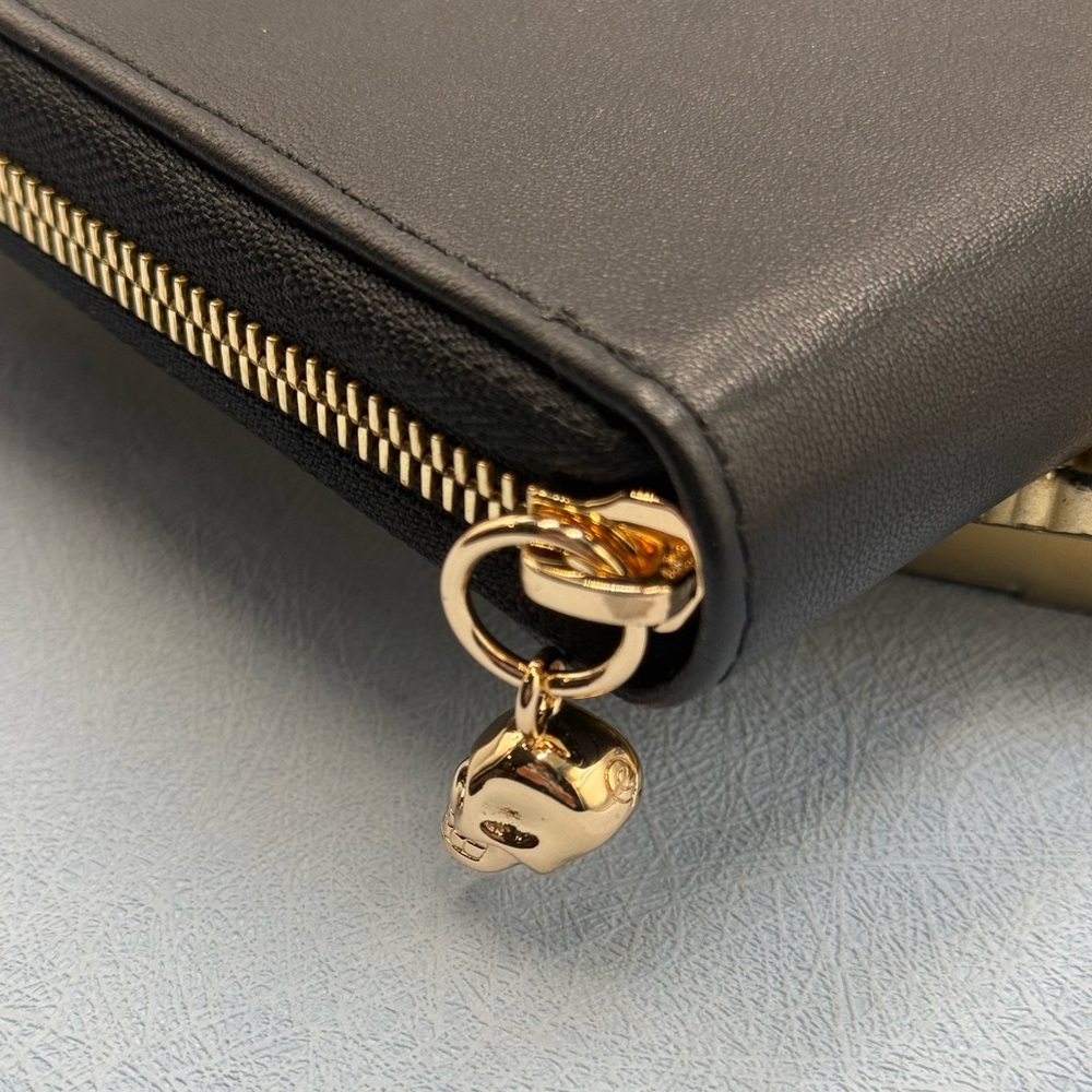 🆕 ALEXANDER MCQUEEN 🧿 NWOT Skull Embossed Leather Zip Portfolio / Agenda, Gold - Picture 5 of 14